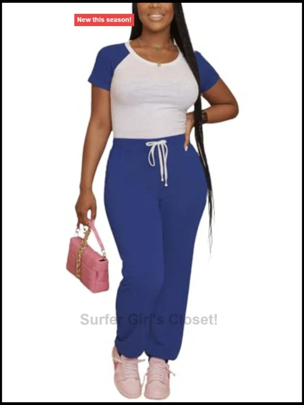 Two Piece Tracksuit Raglan Sleeve Top Jogger Pants Color Block Matching Casual